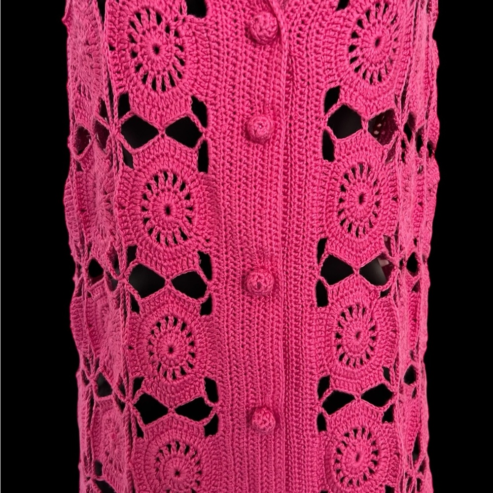 Pink Crochet Button-Up Vest size Medium - Picture 6 of 7